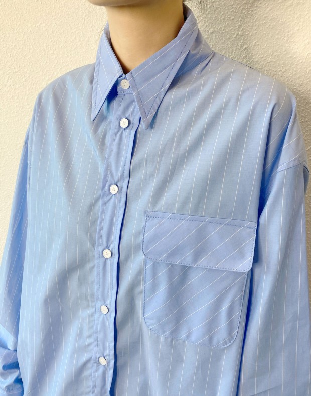 Blue Pin Stripe Boxy Shirt #250232